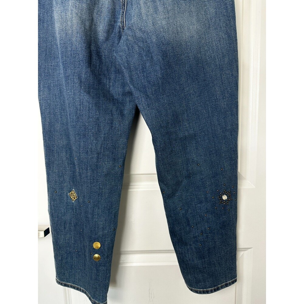 Chico's Relaxed Crop Jeans Blue Embellished Beaded Cropped Denim Size 1.5 US 10 - Picture 6 of 8
